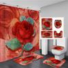 Butterfly Red Roses And Flowers Print Shower Curtain Set Anti-Slip Rugs Toilet Lid Cover Bath Mat  Bathroom Curtains Decoration