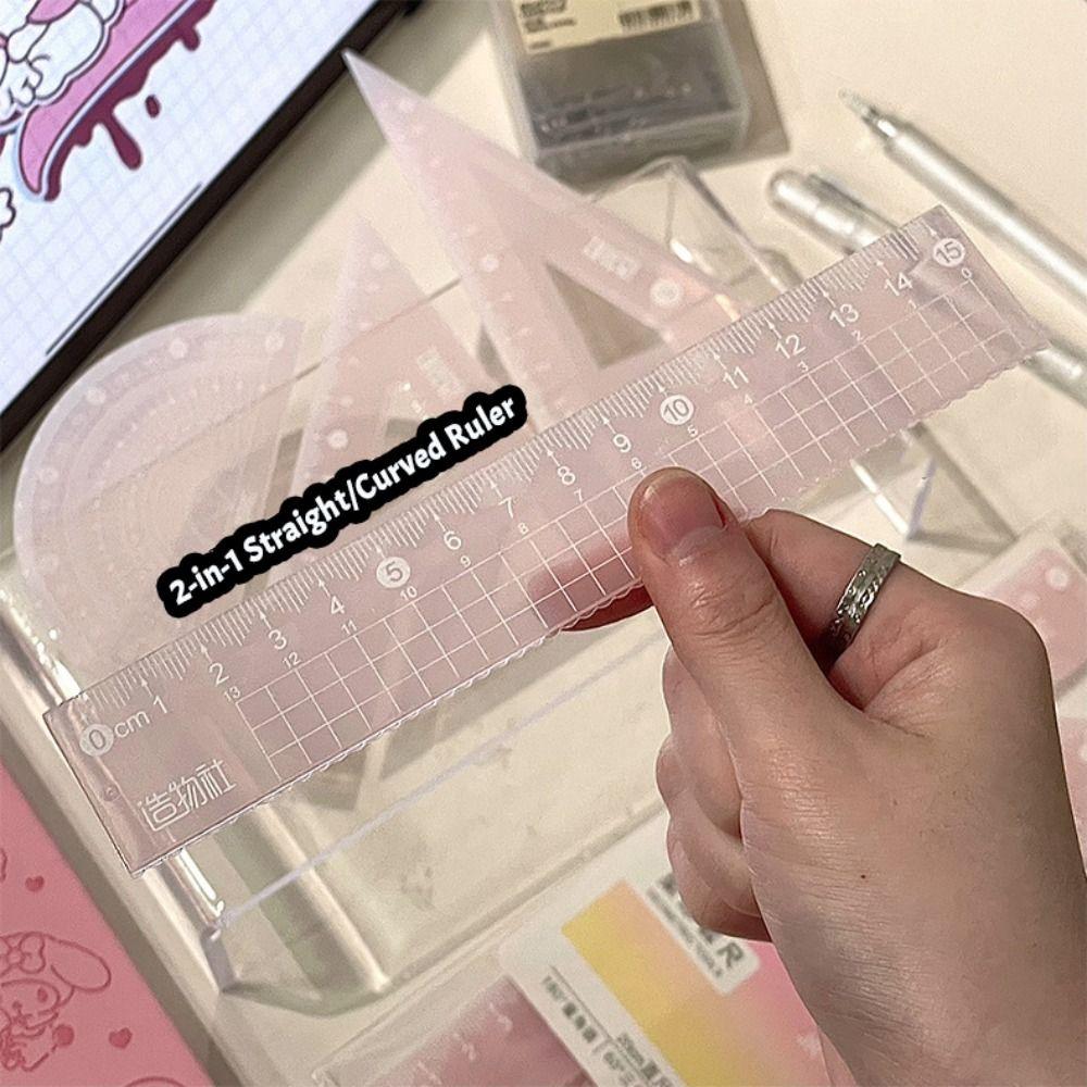 4PCS/Set Thickened Straight Ruler Transparent Set Square Multifunctional Jelly Ruler Set  Boys/Girls