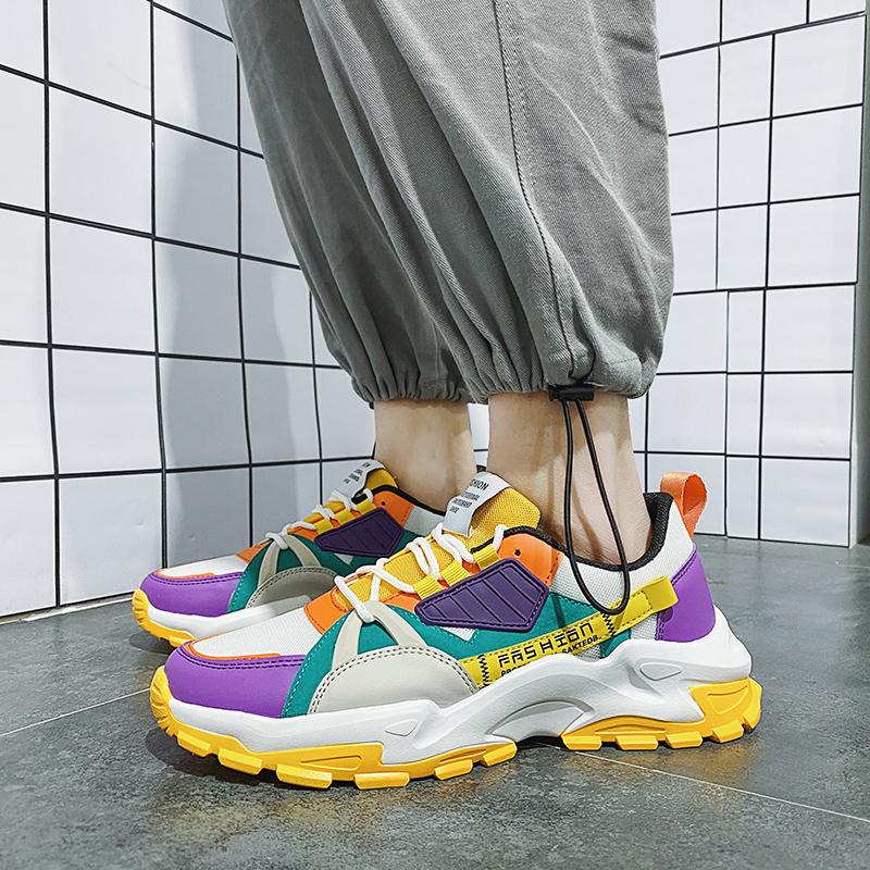 Sneakers Men Fashion Color Matching Platform Shoes Mesh Breathable Comfortable Walking Shoes Non Slip Wear Resistant Footwear