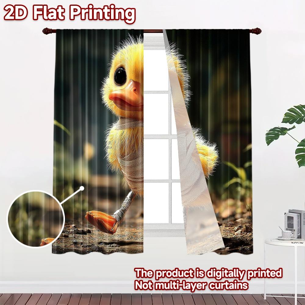 2D flat printing 2pcs Window Curtains Cute Blind Duckling Walking Digital Printed Polyester Drapes Seasonal Party & Holiday