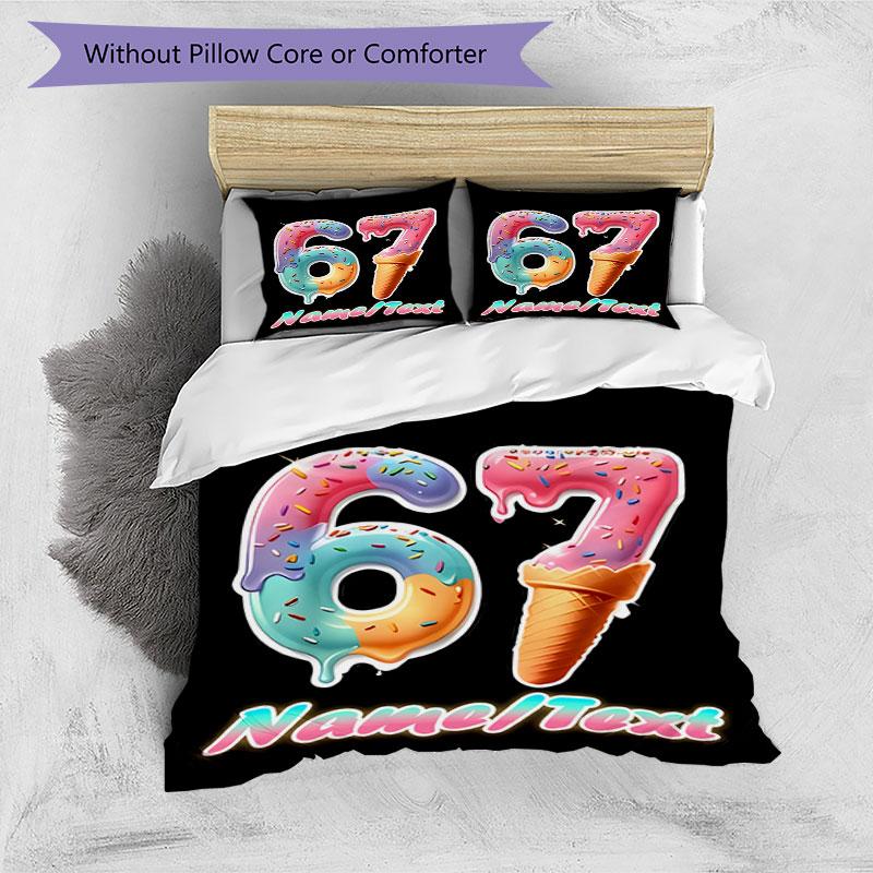3PC Custom Name Ice Cream Celebration Bedding Set Printed Bedding Set Duvet Cover Closure Includes 1 Duvet Cover & 123 Pillowcases for Bedroom