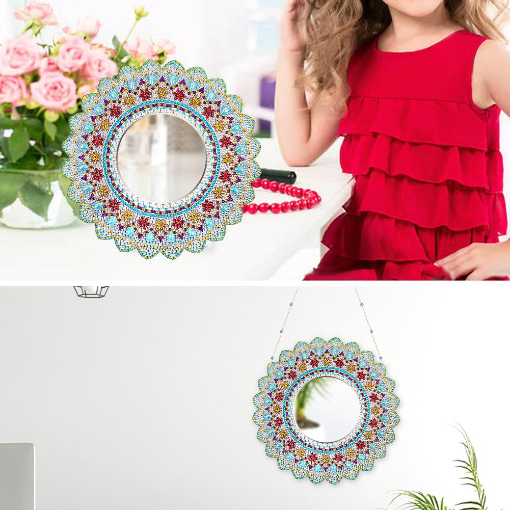 DIY Round Diamond Painting Mirror Mandala Diamond Embroidery Mosaic Cross Stitch Makeup Mirror Bedroom Home Decoration Gifts