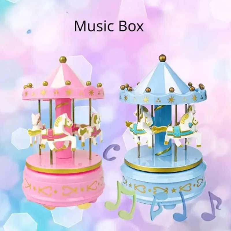 1 caja de música de carrusel de lujo con 4 caballos giratorios, caja de música romántica de lujo hecha a mano, regalo