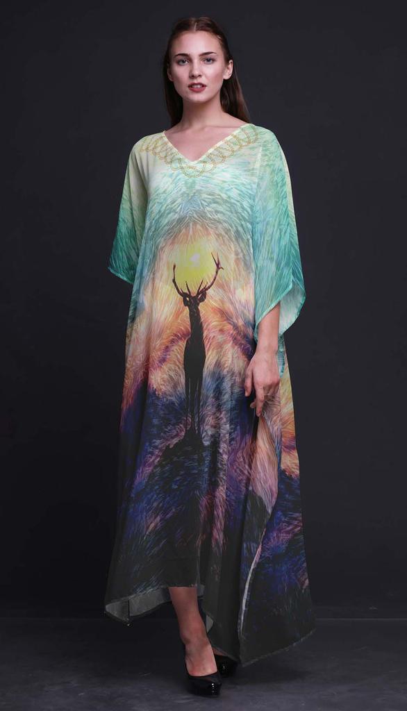 Phagun Deer Animal Womens Long Beach Kaftan Beachwear Bikini Coverup Maxi