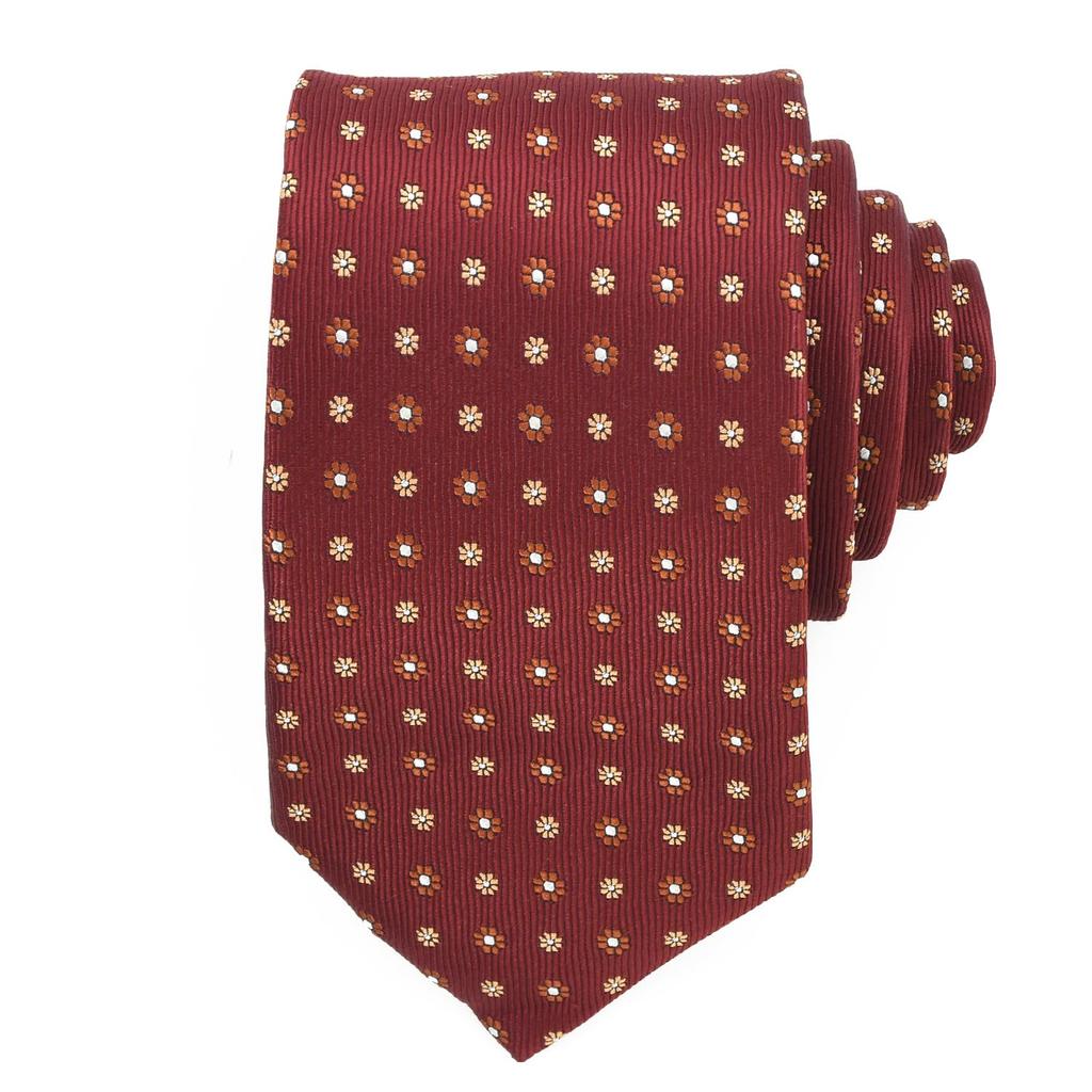 [Michiko London] Brand Necktie, Made in Japan, 100% Silk, Jacquard Weave, Small Pattern (Pattern A: Red)