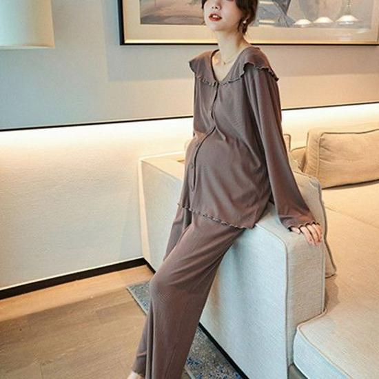 Maternity Lounge Set: Loose-Fit Plus Size Pajamas for Spring & Autumn - Ideal for Postpartum Nursing & Homewear