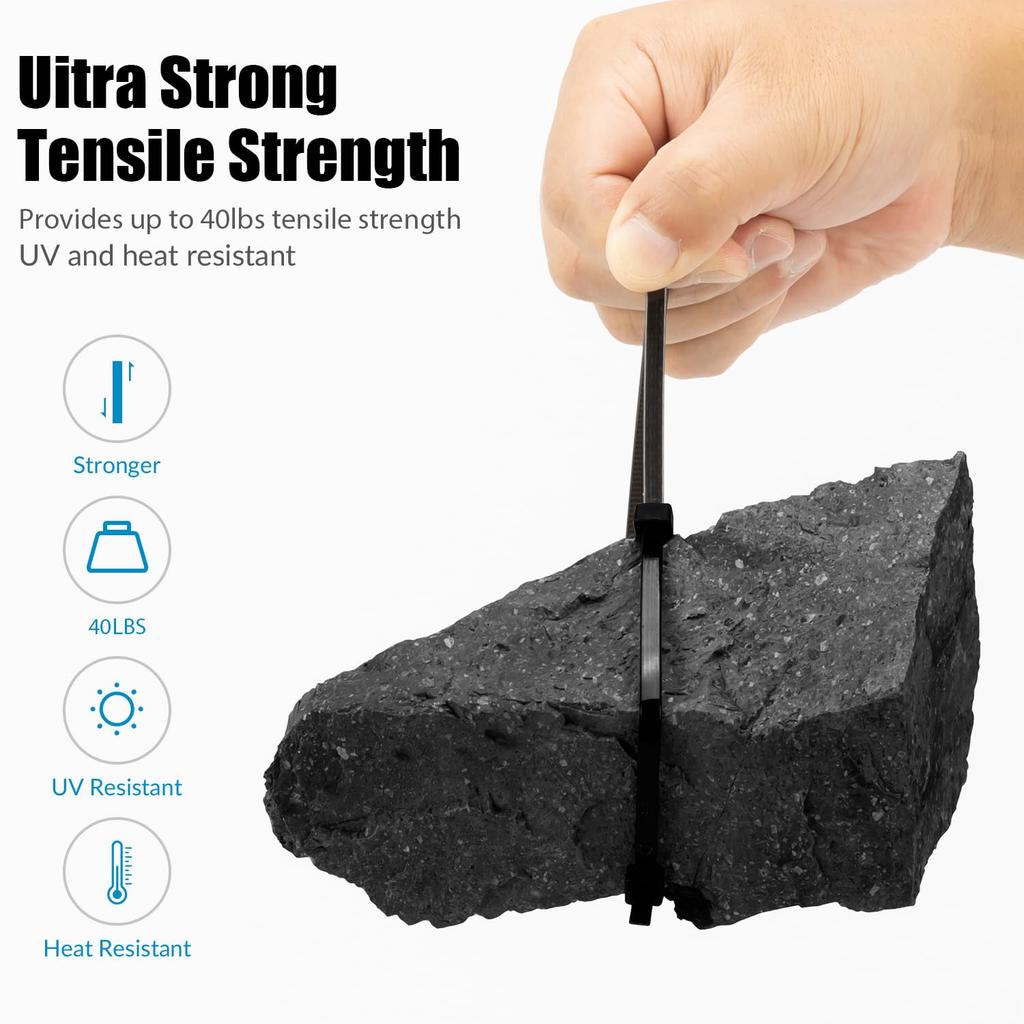 XINGO 1500pcs Black Cable Ties, 100mm, 150mm, 200mm, 250mm, 300mm, Heavy-Duty Self-Locking Premium Plastic Cable Wire Ties for Indoor and Outdoor Use