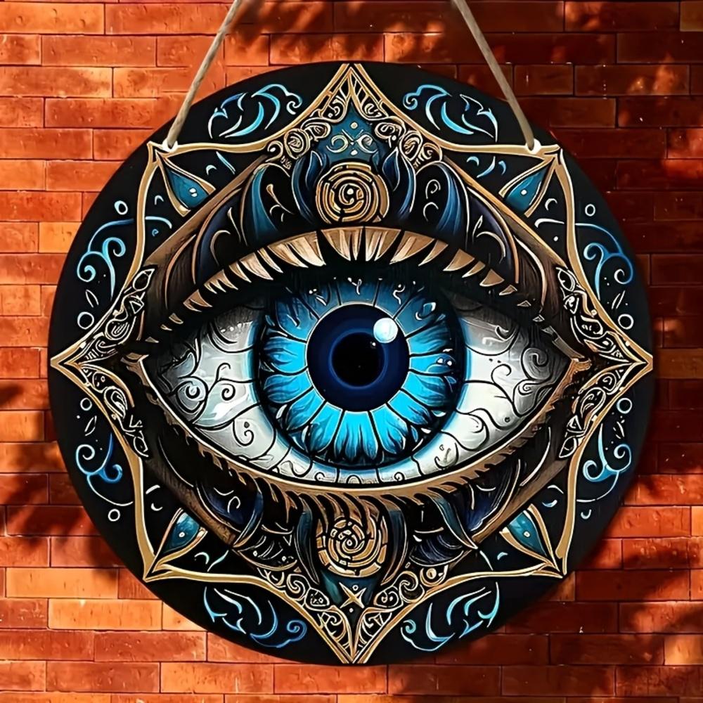 1 Stück, "Böhmischer Stil Schutz vor dem bösen Blick Musterdesign" runder Holzdekorationsanhänger, Holzanhänger, Tür und Fenster