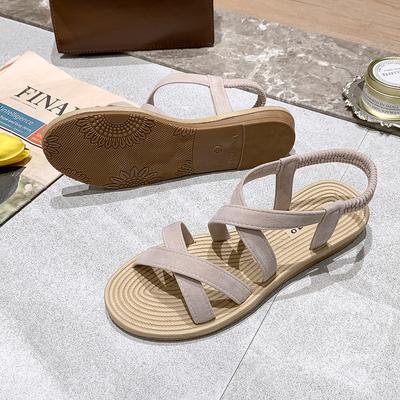 Sandals Women's 2019 Summer New Korean Version Versatile Flat Heel Flat Bottom Open Toe Simple One-word Buckle Student Roman Shoes