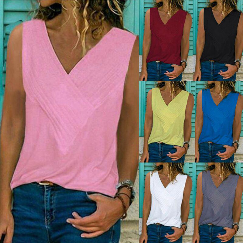 Premium Quality Women Sleeveless Blouse Vest Top Summer Casual V Neck Tank T-shirt Beach Shirts For Effortless Style