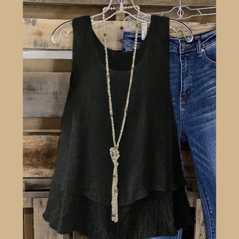 Women's Summer Tops Sleeveless Tank Tops Casual Flowy Loose Tunics Shirt Double Layers Ruffle Blouses Tunics gIFTS