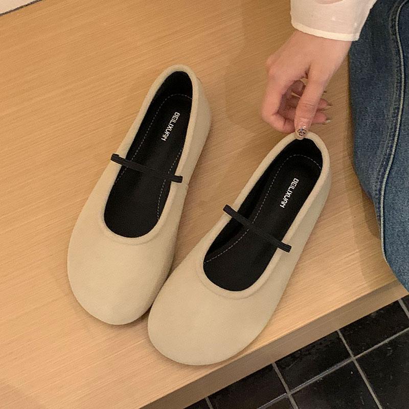 Fashion New Round Toe Fashion Flock Women Ballet Flats Dance Shoes Female Soft Footwear Shallow Ladies Flats Mary Janes Lolita Shoes