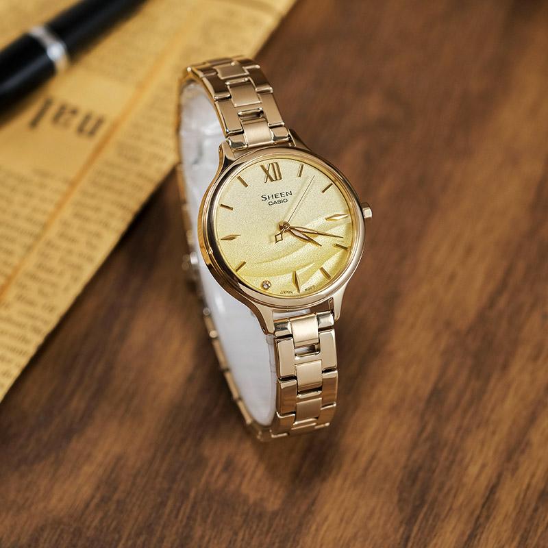 Casio SHEEN Series SEAWAVE Colorful Star Theme Fashion Three-dimensional Simple Women's Watch Gradient Gold Quartz Movement Resin SHE-4550G-9AUPR