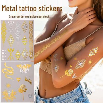 European and American Silver Flash Waterproof Temporary Tattoo Sticker