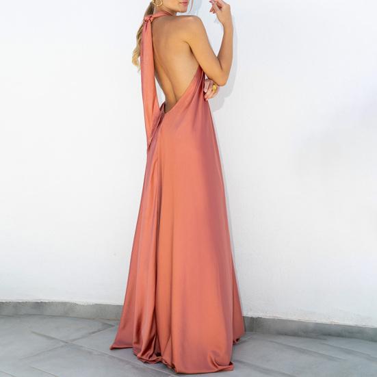 Off Shoulder Backless Neck Straps Solid Color A-Line Beach Dress Elegant Casual