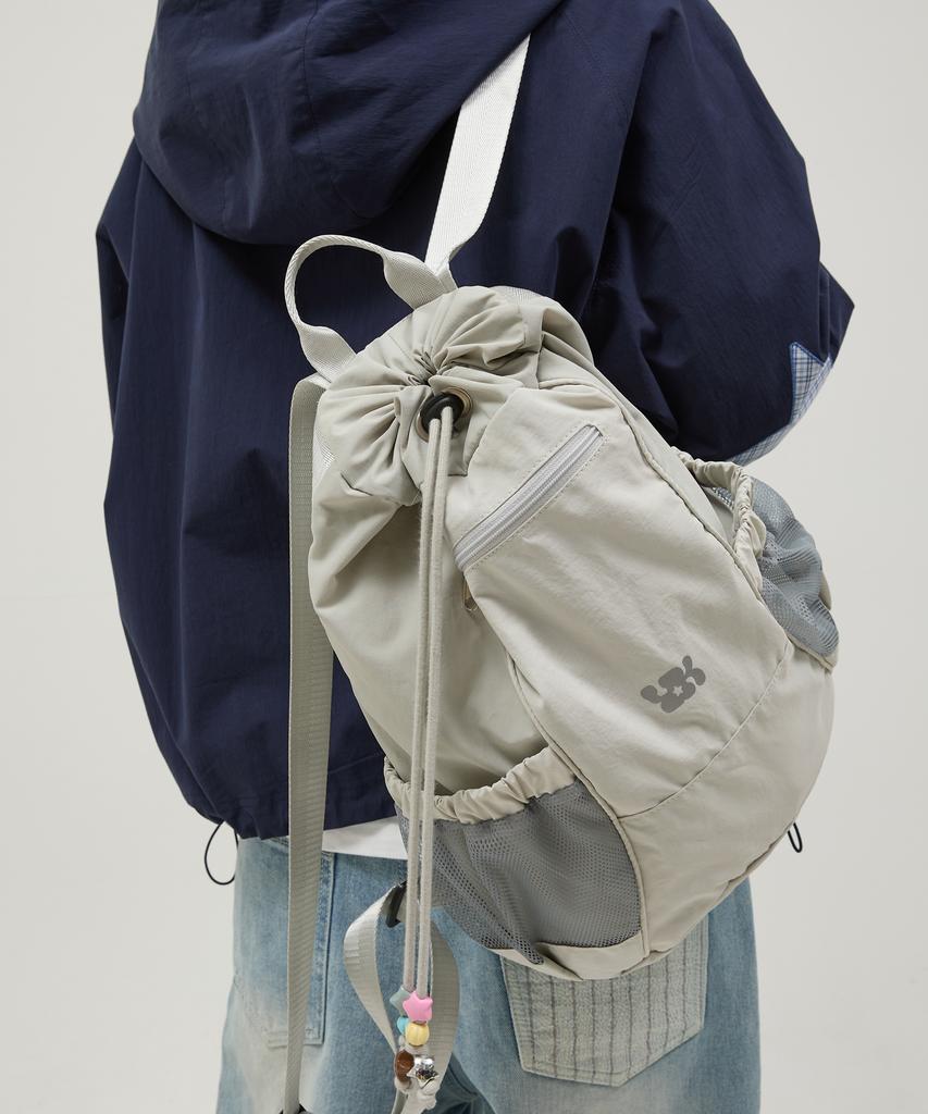 Waikei Beaded Nylon String Backpack Grey