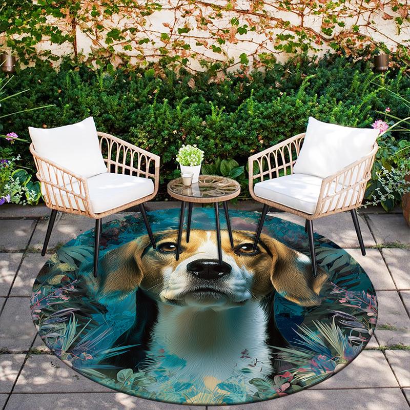 Beagle and Leaves Pattern Round rug,Carpet Rug for Living Room Bedroom  Playroom ,Non-slip Floor Mat,Holiday Gifts and Birthday Gifts.
