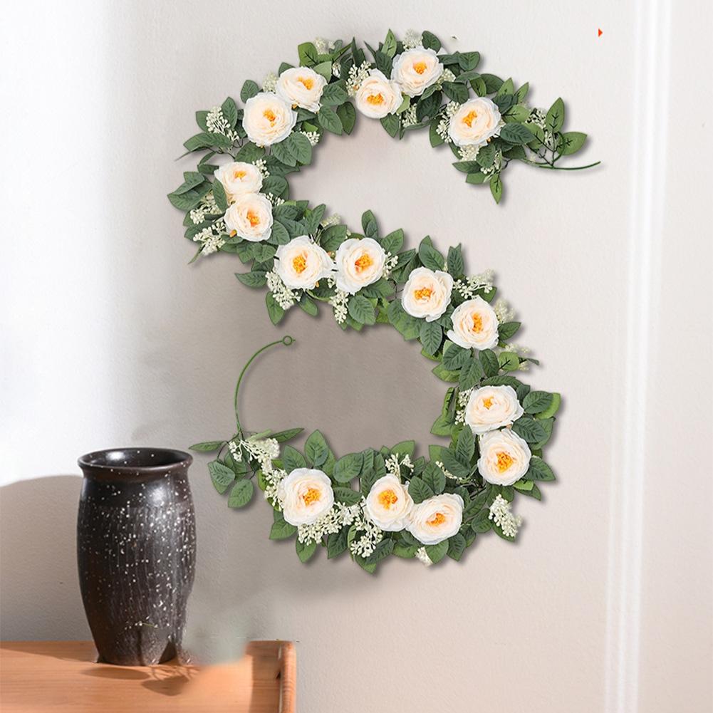 Set of 2 Artificial Eucalyptus Garlands with Faux Roses for Home and Event Decoration 6 6ft Long Plastic Material Wreaths