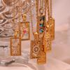 Europe America Ins Fashion Retro Popular Bamboo Stainless Steel Rectangular Drop-Oil Zircon Tarot Card Link Women's Pendant