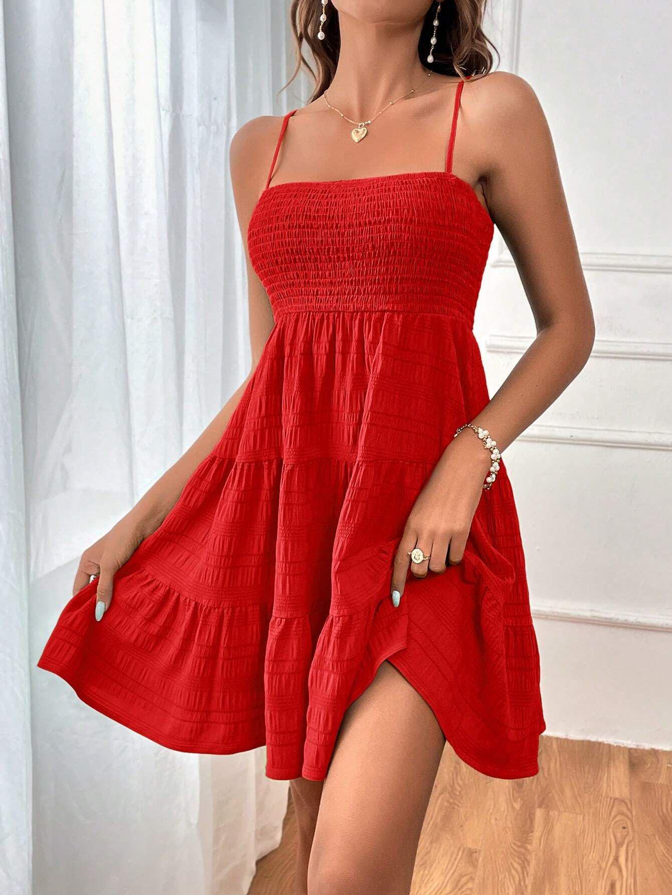

2026 European & American Summer Women s One-Shoulder Thin Strap Solid Color Versatile Dress M