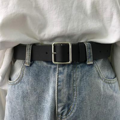 2024Women'S Belt Soft Pu Leather Belt Square Buckle Pin Buckle Jeans Black Belt Chic Luxury Brand Fancy Vintage Strap Female