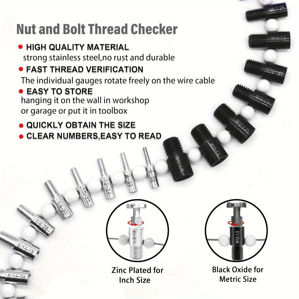 26pcs Handy Measuring Tool for DIYers Easy-to-Read Nuts & Bolts Size Identifier Thread Checker Set