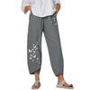European & American Summer Casual Loose Cotton Linen Butterfly Print Wide-Leg Pants for Women 3199