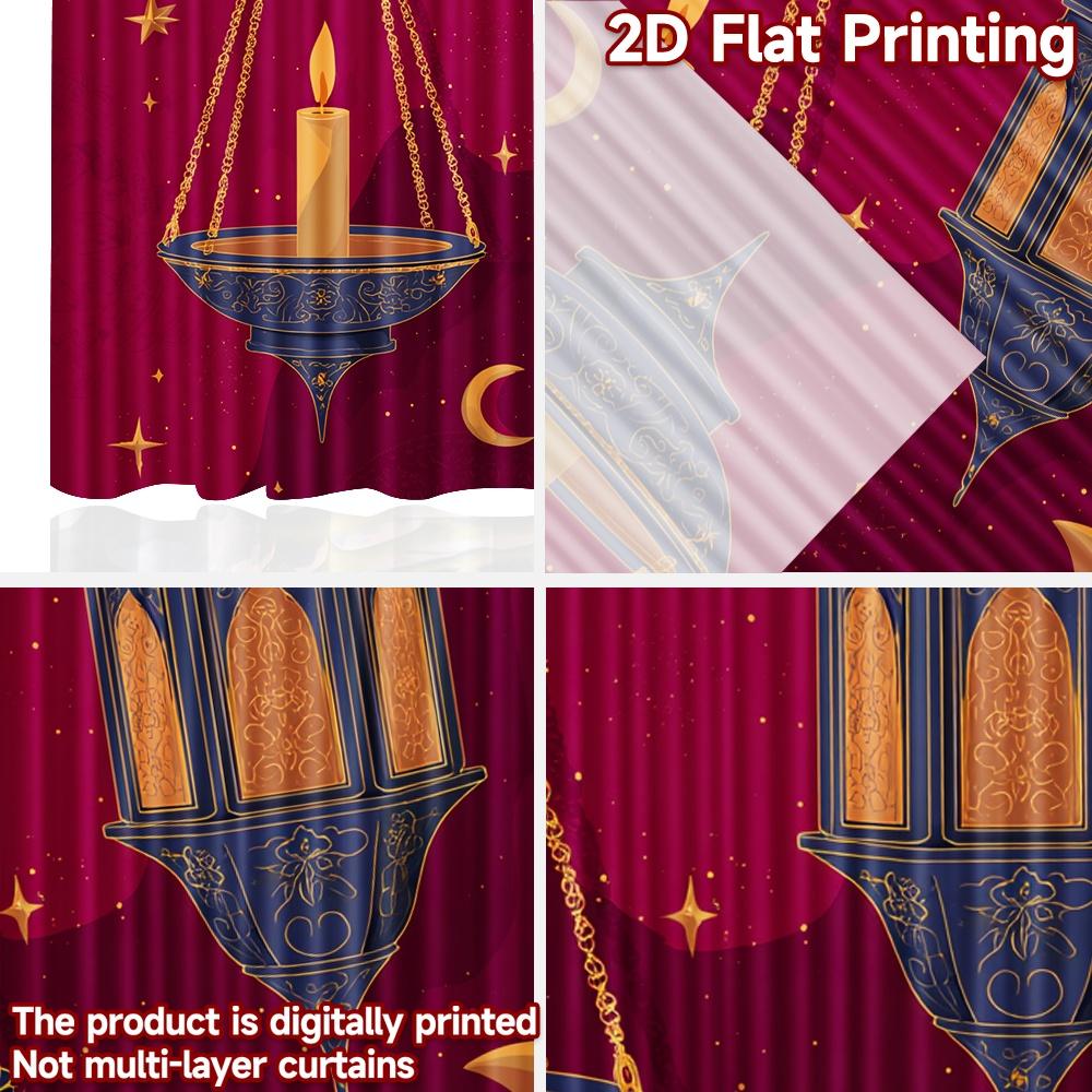 Set Of 2 Flat Printing Curtains Celestial Moons Digital Printed Polyester Drapes Festive Holiday New Year Carnival Curtain