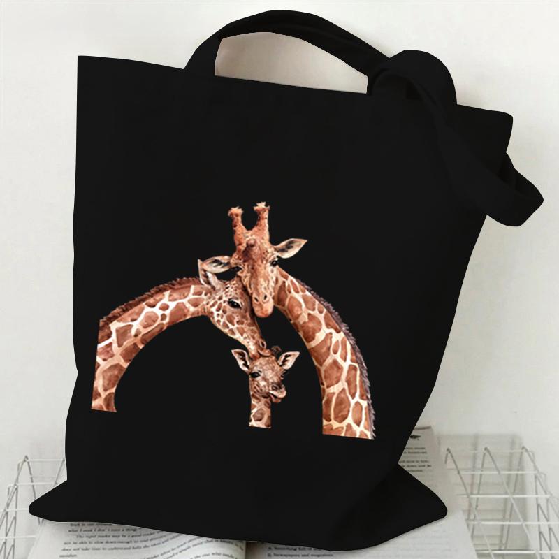 Shopping Bag Giraffe Fashion Cartoon Canvas Portable Tote Bag Women Men Street Aesthetics Style Giraffe Reusable Student Handbag