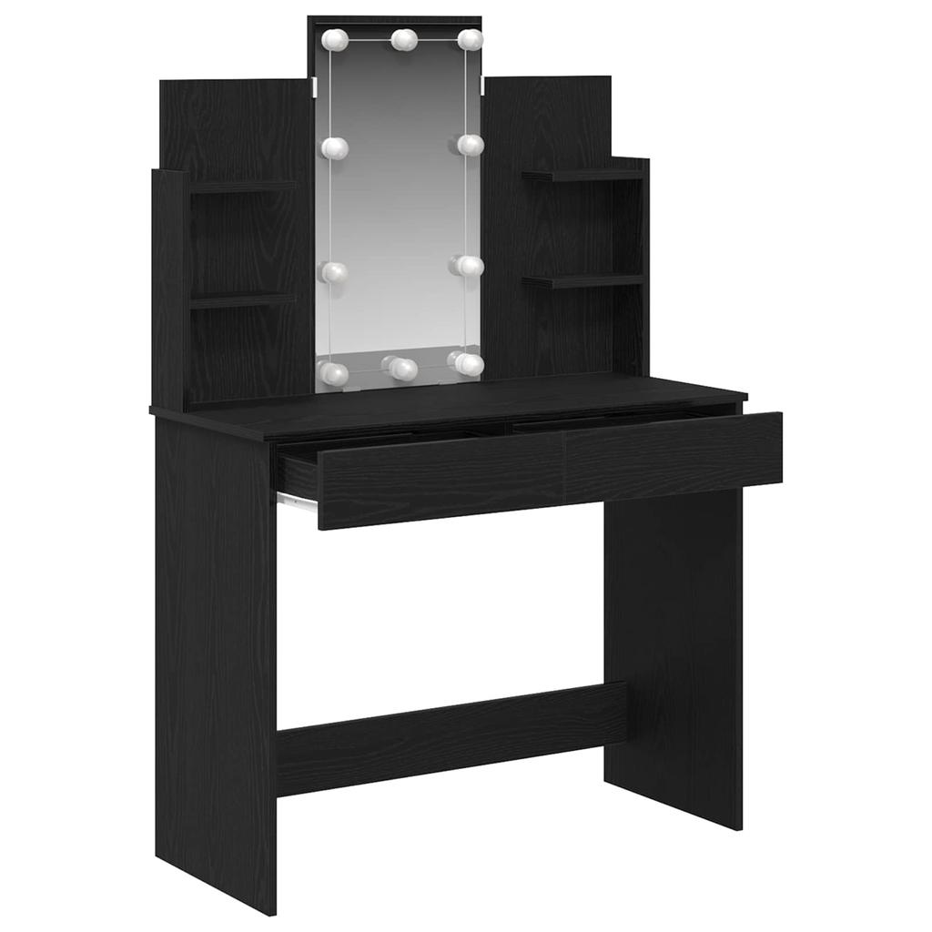 Makeup Table with Shelf Black Oak Look 96 x 39 x 142 cm