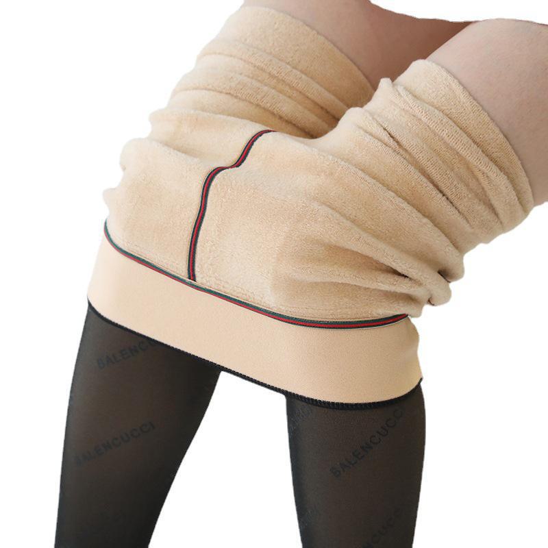 2024 Czarne jedwabne pończochy z napisami: Przezroczyste, pogrubione, plus aksamitne legginsy odsłaniające gołe nogi na jesień/zimę.