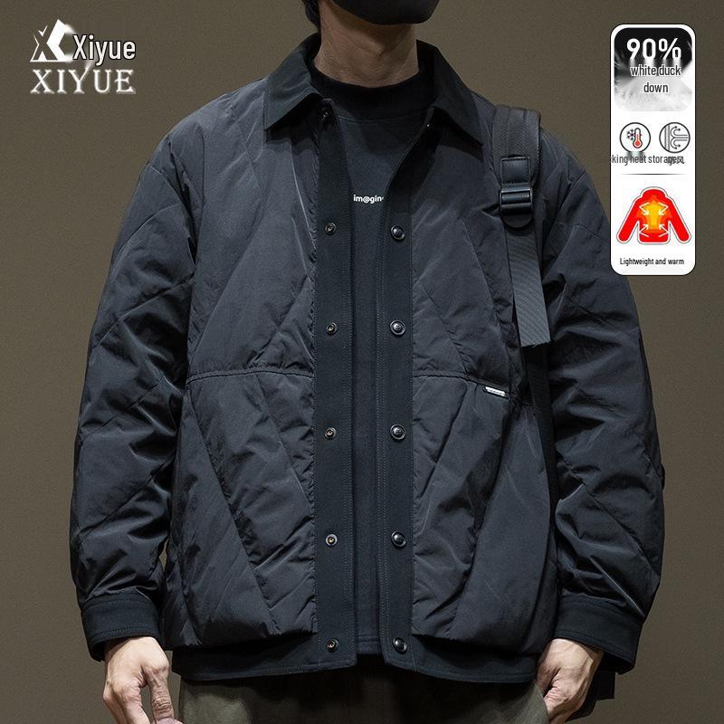 Men's 2024 Winter Lightweight White Duck Down Workwear Jacket Liner, Shirt-Style, Loose Plus Size Fit