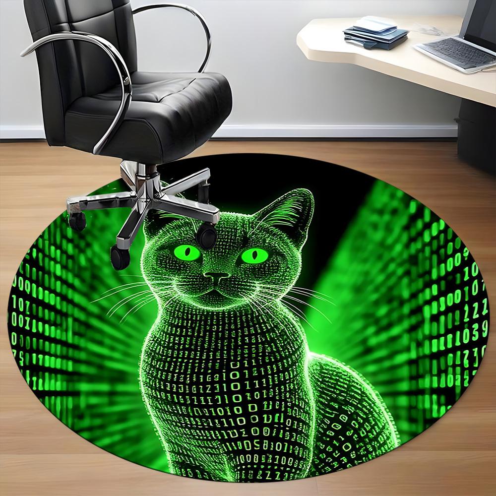 1pc Matrix Cat Office Round Area Rug, Indoor Mat Suitable ForOffice, Under Office Chairs Bedroom Living Room Home Decor T155