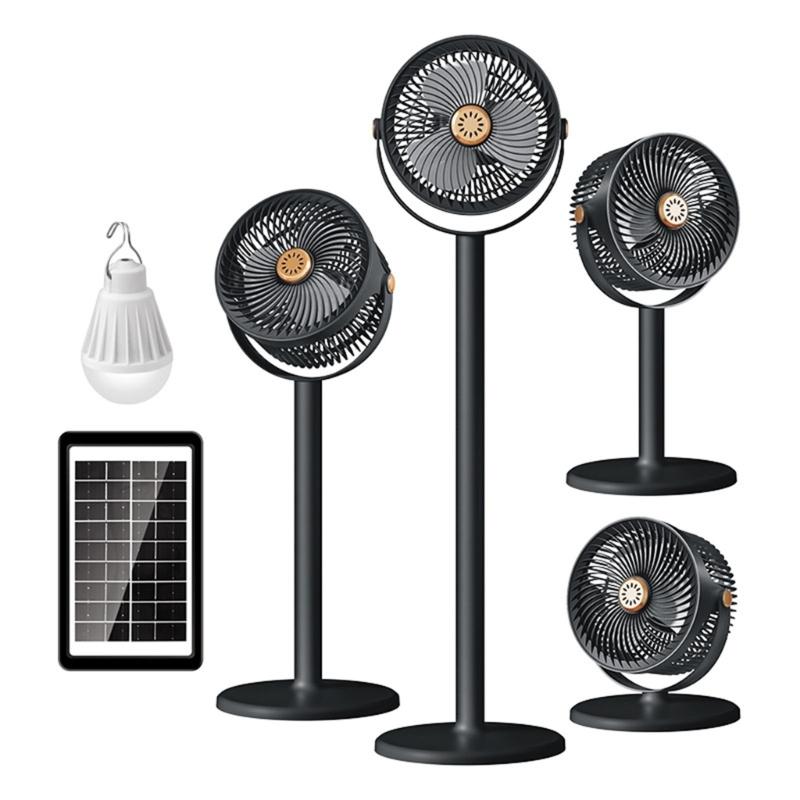 Wiederaufladbarer Solar-Bodenventilator mit flexibler Höhenverstellung Leiser Teleskop-Schreibtischventilator für Terrassen, Gärten und kleine Räume