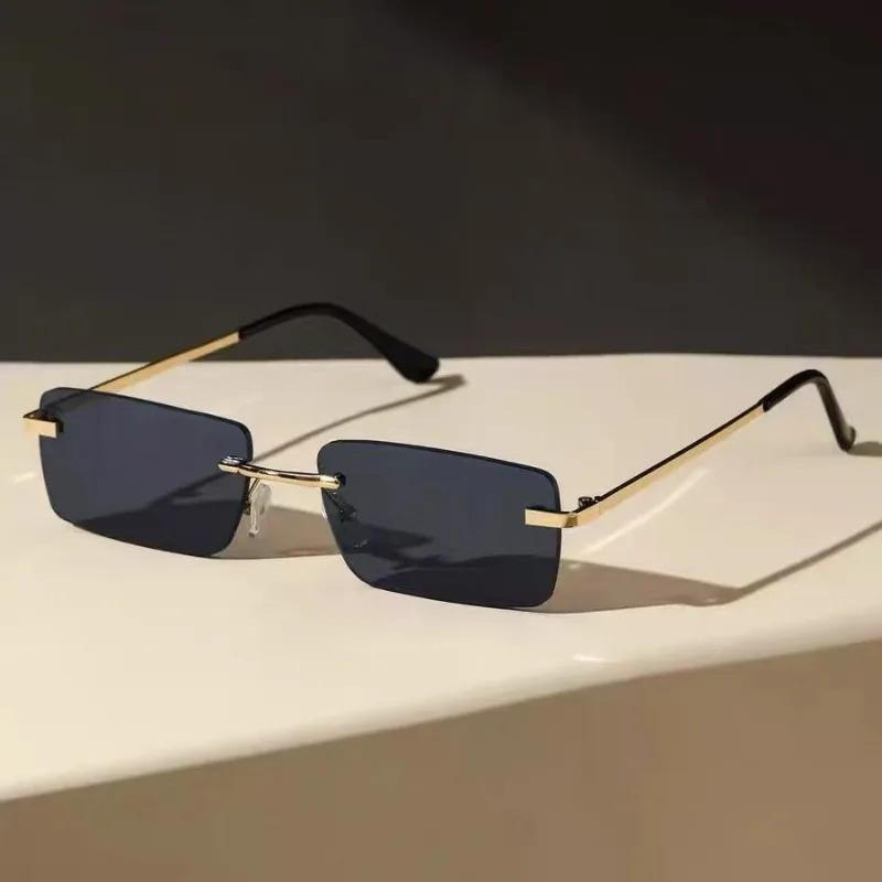 New Retro Men Metal Square Frame Rimless Sunglasses Outdoor Beach Party Sun Glasses Fashion Women's Sunshade Eyewear