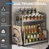 2/3 Layer Seasoning Organizer Carbon Steel Seasoning Bottle Rack with 4 Hooks Countertop Organizer Multi-Function for Kitchen