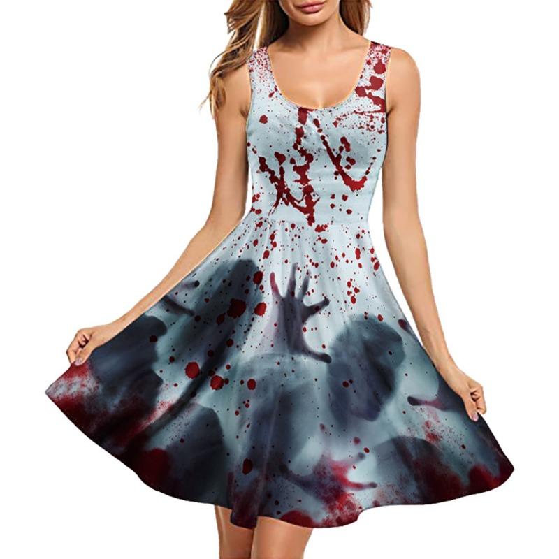 Halloween tight women's dress new imitation sequin digital printing sleeveless vest skirt children