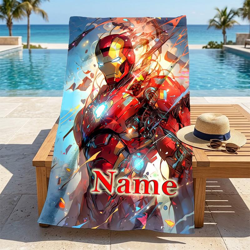 Custom Name Iron Man Flight Stylish Digital Printing Beach Towel Quick‑Drying Absorbent Blanket for Beach Pool Gym Travel