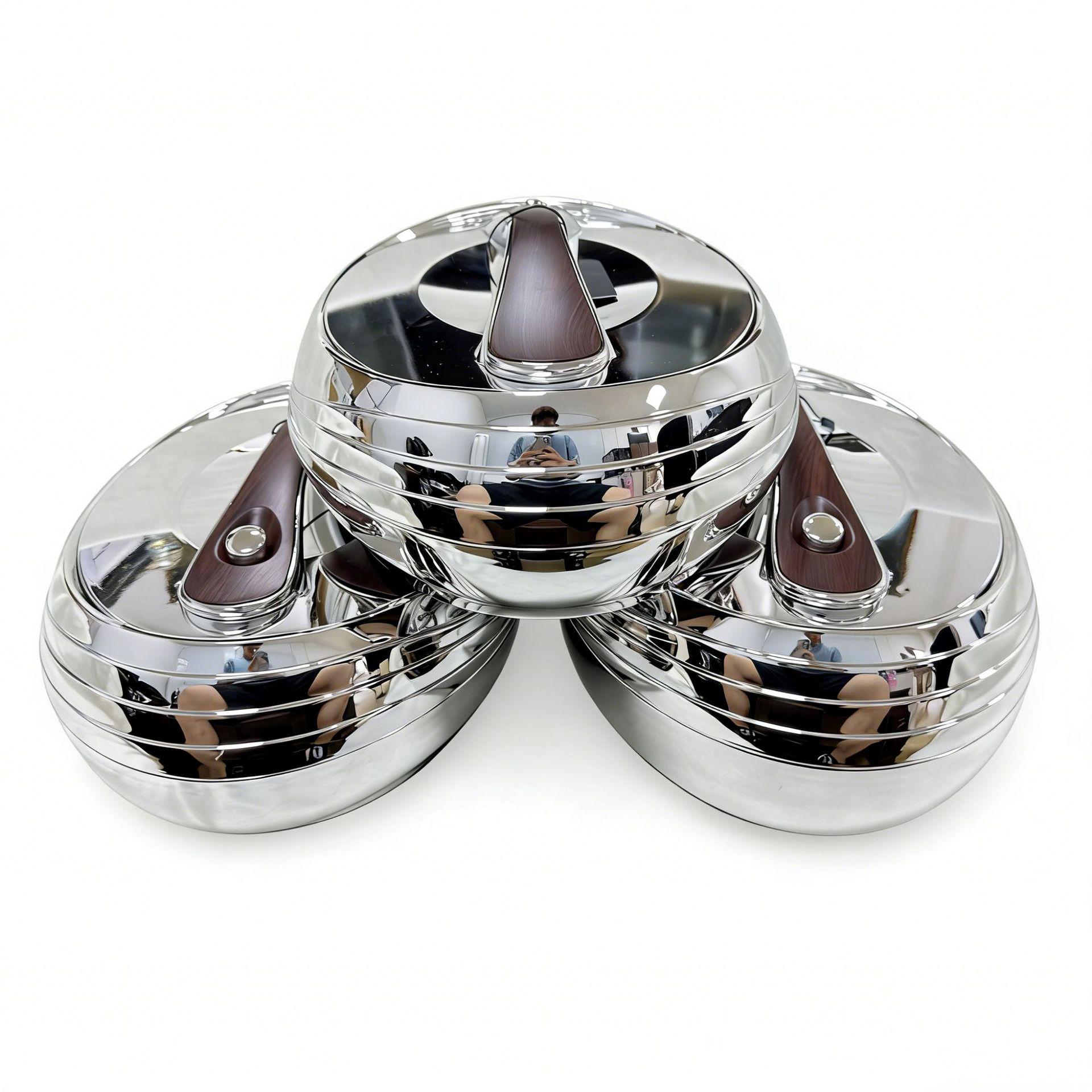 Seashell Insulated Lunch Box Set: 4L, 5L, 6L Stainless Steel, Three-Piece серебряный