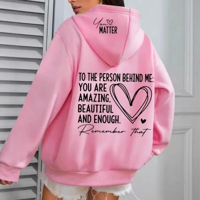 Heart Print Women's Casual Fleece Hoodie with Pockets