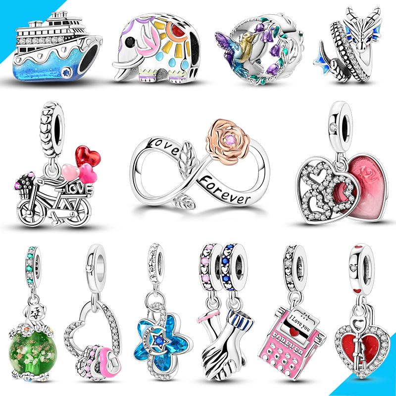 Charm Pendant Heart Love Rose Beads For Woman Fit Bracelet Make Original Jewelry