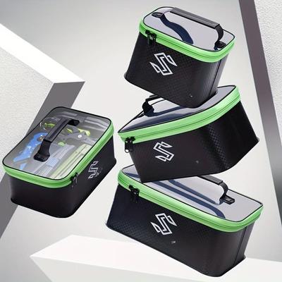 EVA Tackle Box Robuste Wasserdichte Tackle Aufbewahrungsbox Kohlefaser Muster Enthält Lebendfischeimer und Schnurspule Geeignet für Alle Angler