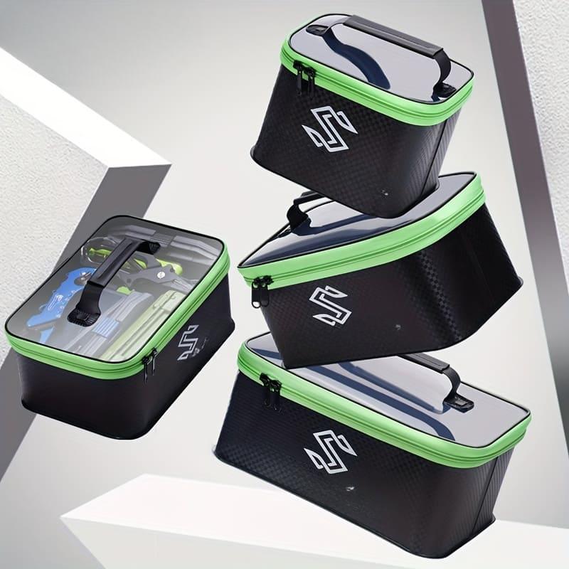 EVA Tackle Box Durable Waterproof Tackle Storage Box Carbon Fiber Pattern Contains Live Fish Bucket and Line Float Suitable for All Anglers
