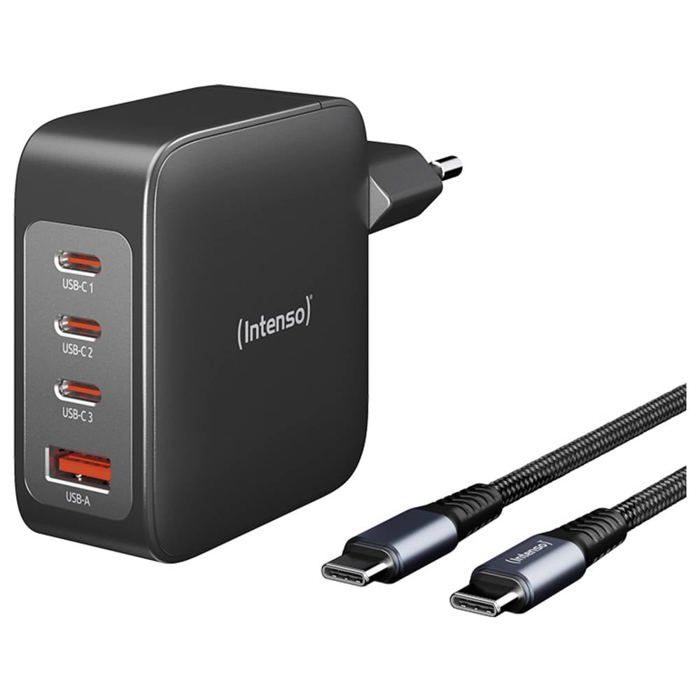 Intenso w140a3c + c520c black chargeur usb 140 w 3x usb-c®, 1x usb-a qc 4+, usb pd 3.1, pps noir intérieure gan, usb po