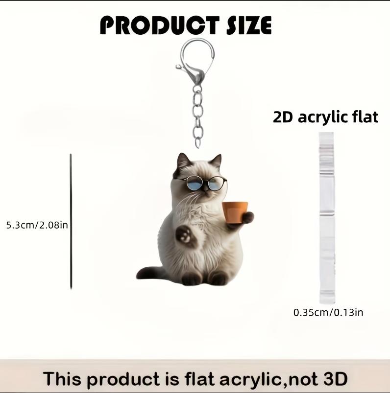 Cute 2D Siamese Cat Keychain Acrylic Kitten Backpack Car Interior Decorations Ornaments Gift for Women Lady Party Car Key Decor