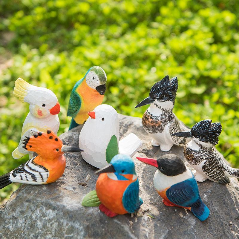 Wooden Parrot Figurine Animal Decor Gift For Office And Kids