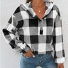 Autumn and Winter Women's Fashion Flannel Plaid Half Open Collar Nail Buckle Hooded Plush Sweater