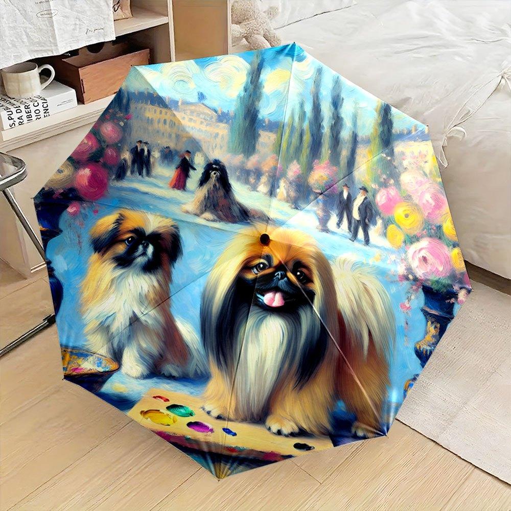 

Opening Pekingese Dog & Park Scene Umbrella - Folding Portable Canine-Themed Umbrella with 8-Rib Sturdy Frame for Pet Lovers, Iron&8K