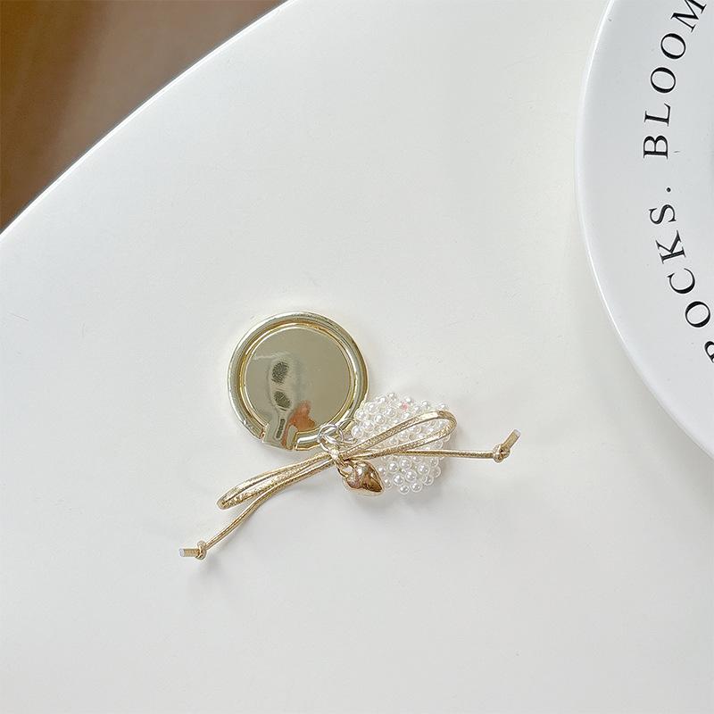 

Pearl Love Bow Mobile Phone Holder Wind Paste Ring Desktop Holder Folding Women S Internet Celebrities