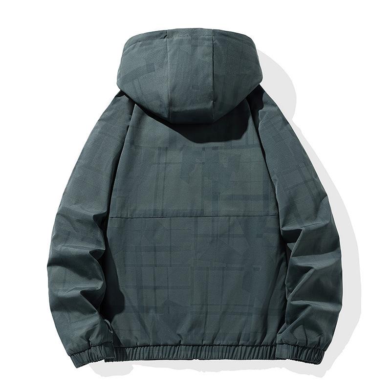 Men's Autumn and Winter New Coat Men's Korean Version of Versatile Simple Jacket Men's Striped Tooling Functional Wind Jacket with Hat